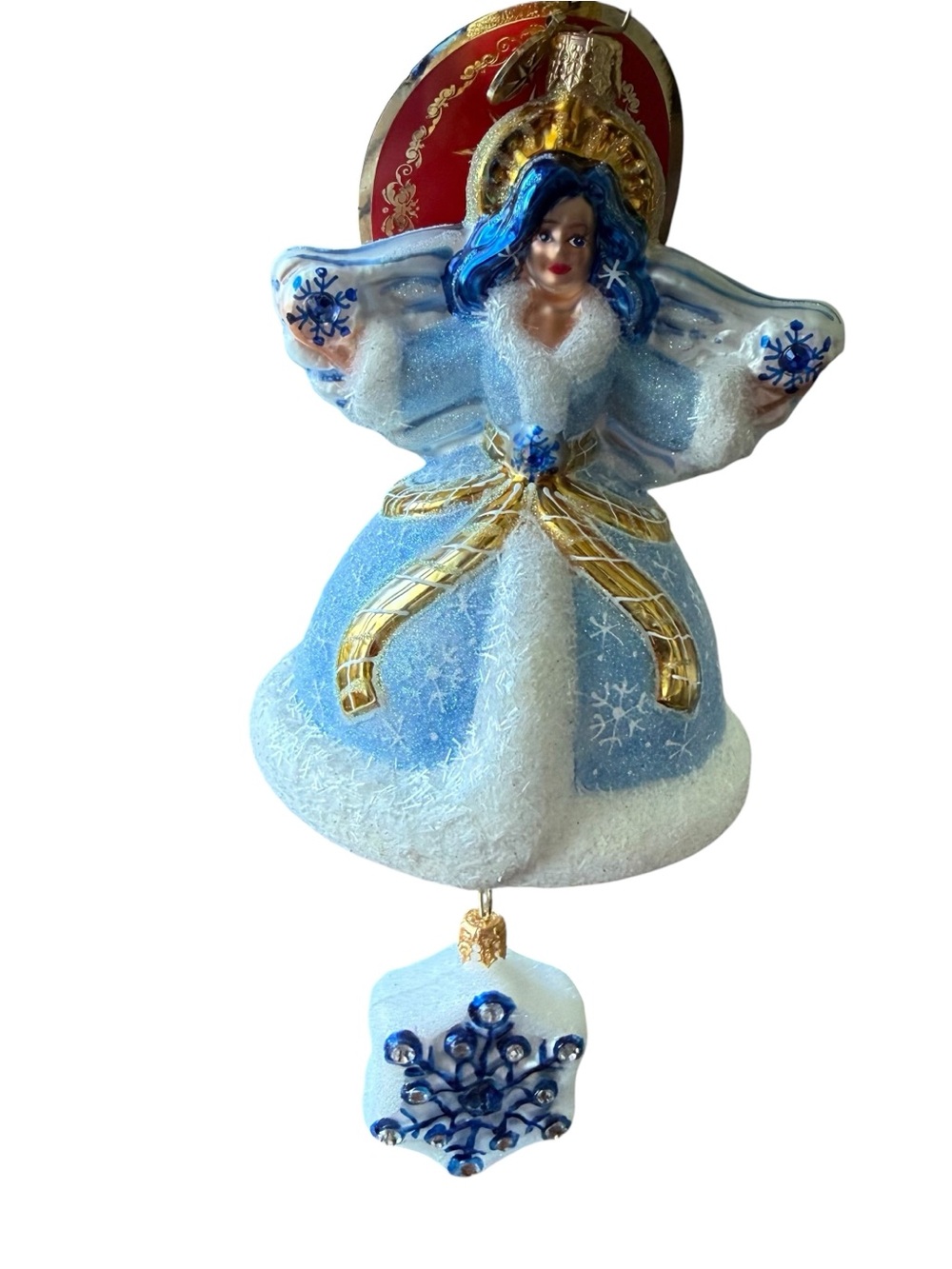 Rare Christopher Radko Sapphire Snow Angel Christmas Ornament Gass Hand Blown